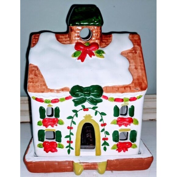 Ceramic Christmas House Candle Holder 7" x 5" Christmas Village w Original Box - Picture 1 of 8